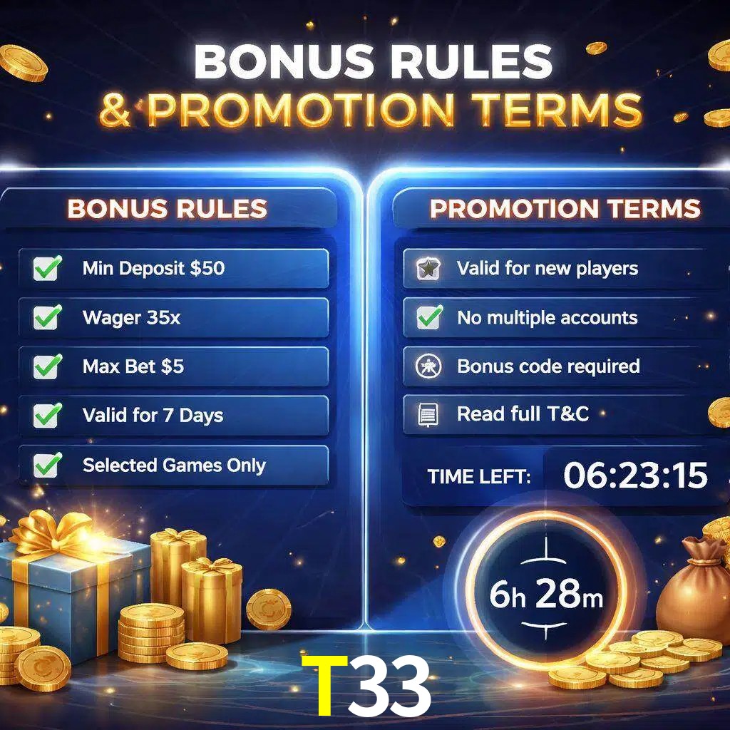 Reglas de promoción T33 y condiciones de bonos explicadas visualmente